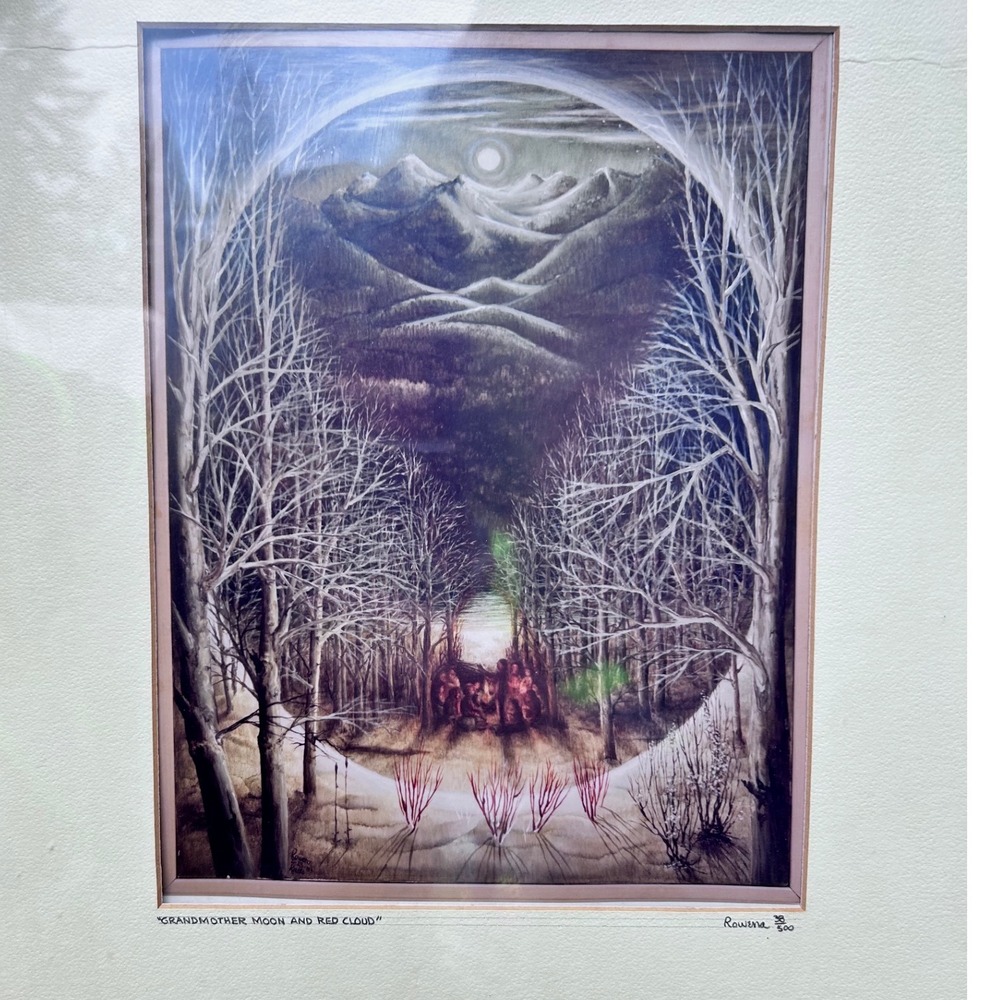 Vintage Grandmother Moon Red Cloud Art Print Large Brown Signed Rowena 30/500